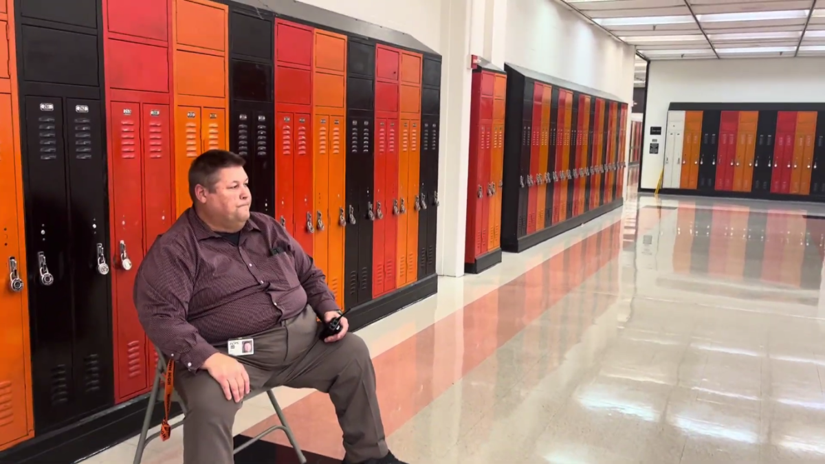 New assistant principal Shawn Carey observing students making sure they are behaving. Mr. Carey believes that the dynamic of Middletown has led him to a less stressful job, which was one of the reasons why he transferred here.